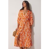  Women's Orange Deep V Neck Summer Long Viscose Dress | Eponuda.ba