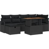 vidaXL 7-delni vrtni sofa set z blazinami Črn polyratan, 2-sedežna vrtna sofa s shrambo in blazinami Črn polyratan | Shoptok.si