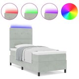 Box Spring Krevet s Madracem &amp LED Osvjetljenjem Svjetlosiva 90x200 cm Baršun | shoptok.hr