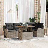 vidaXL Vrtna Sofe Set Komplet 6 Siva Poly Rattan, Jeklo, Poliester Cene
