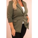 Kesi Włoski Plus Size women's viscose blazer with long sleeves and collar khaki | Shoptok.si