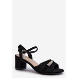VINCEZA Women's sandals in eco suede on a high heel with black decorations Narhi | Shoptok.si