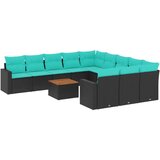  Vrtna garnitura - 12-dijelni set vrtnih sofa s jastucima poliratan crni - Crna 1 | shoptok.hr