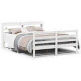 Maison Chic Posteljni okvir - Dvoposteljna postelja - Zakonska postelja z vzglavjem bel 150x200 cm trdna borovina, (21694711) | Shoptok.si