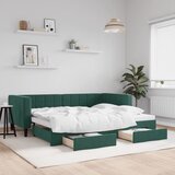 vidaXL Izvlečna dnevna postelja s predali temno zelena 90x200 cm žamet Cene