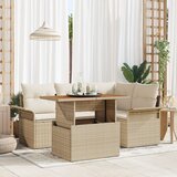 vidaXL 5-dijelni vrtni set za blagovanje s jastučićima Bež Poli Ratan Akacija | shoptok.hr