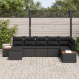 vidaXL 7-dijelni vrtni kauč set s jastučićima crni poli ratan akacija | shoptok.hr