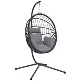  Viseči stol jajček s stojalom siv ratan in jeklo, (21814839) | Shoptok.si