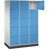 C+P jeklena omara s predelki z zaklepanjem intro, višina predelka 345 mm, šxg 1220 x 600 mm, 15 predelkov, korpus svetlo siv, vrata svetlo modra | Shoptok.si