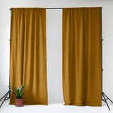 Linen Tales Oker rumena/rjava lanena zavesa 140x250 cm Bronze – Cene