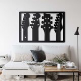 Wallxpert metalni zidni ukras 5068, vratovi četiri gitare u ramu, 90 x 60 cm, crni | Eponuda.com