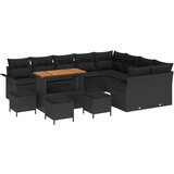 vidaXL 13-delna vrtna sedišna garnitura z blazinami črna poli ratan akacija, 2-sedežna vrtna sofa s shranjevanjem in blazinami črna poli ratan, 4-delni vrtni jedilni set z blazinami črna poli ratan akacija Cene