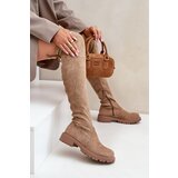 Boto FS1 Knee High Boots On Flat Heel Made Of Eco Suede Beige Arkelia | Eponuda.ba