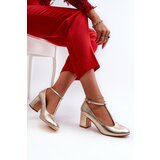 Boto Faux Leather Pumps on Block Heel Gold Raniyah | Shoptok.si