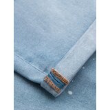 Ombre Men's short denim shorts with rubbing and rolled up leg - light blue | Shoptok.si