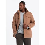 Ombre Men's lightweight jacket with pockets and high collar - brown Cijene