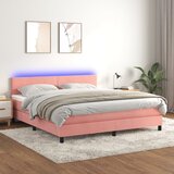 The Living Store Box spring postelja z vzmetnico LED roza 160x200 cm žamet - Box Spring Postelja, (21489694) Cene