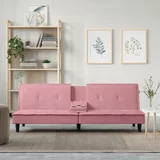  Kauč na razvlačenje s držačima za čaše ružičasti baršunasti