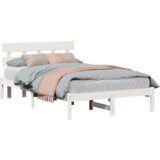 vidaXL Beli posteljni okvir z naslonom 140x190 cm trdi bor | Shoptok.si
