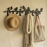 Wallxpert metalni zidni čiviluk 3018, grana sa listovima i pticama, 60 cm, crni Cene