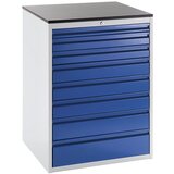 RAU Predalnik s teleskopskimi vodili, višina 1030 mm, predali 1 x 90, 7 x 120 mm, svetlo siva / encijan modra, širina 580 mm | Shoptok.si