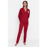 Trendyol Claret Red Printed Knitted Pajamas Set Cene