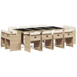 vidaXL Vrtna jedilna garnitura 13-delna z blazinami bež poli ratan, (21141420) | Shoptok.si