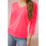 Kesi Pink neon blouse with V-neck | shoptok.hr