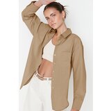 Trendyol Gray Single Pocket Boyfriend Wide Fit Cotton Woven Shirt | Eponuda.ba