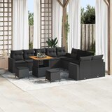 vidaXL 13-delni vrtni kavčni set z blazinami Črn Poly Rattan Akacija | Shoptok.si