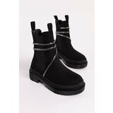Shoeberry Women's Patray Black Suede Stony Thick Sole Elastic Boots Black Suede cene