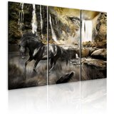  Slika - Black horse and rocky waterfall 120x80 Cijene