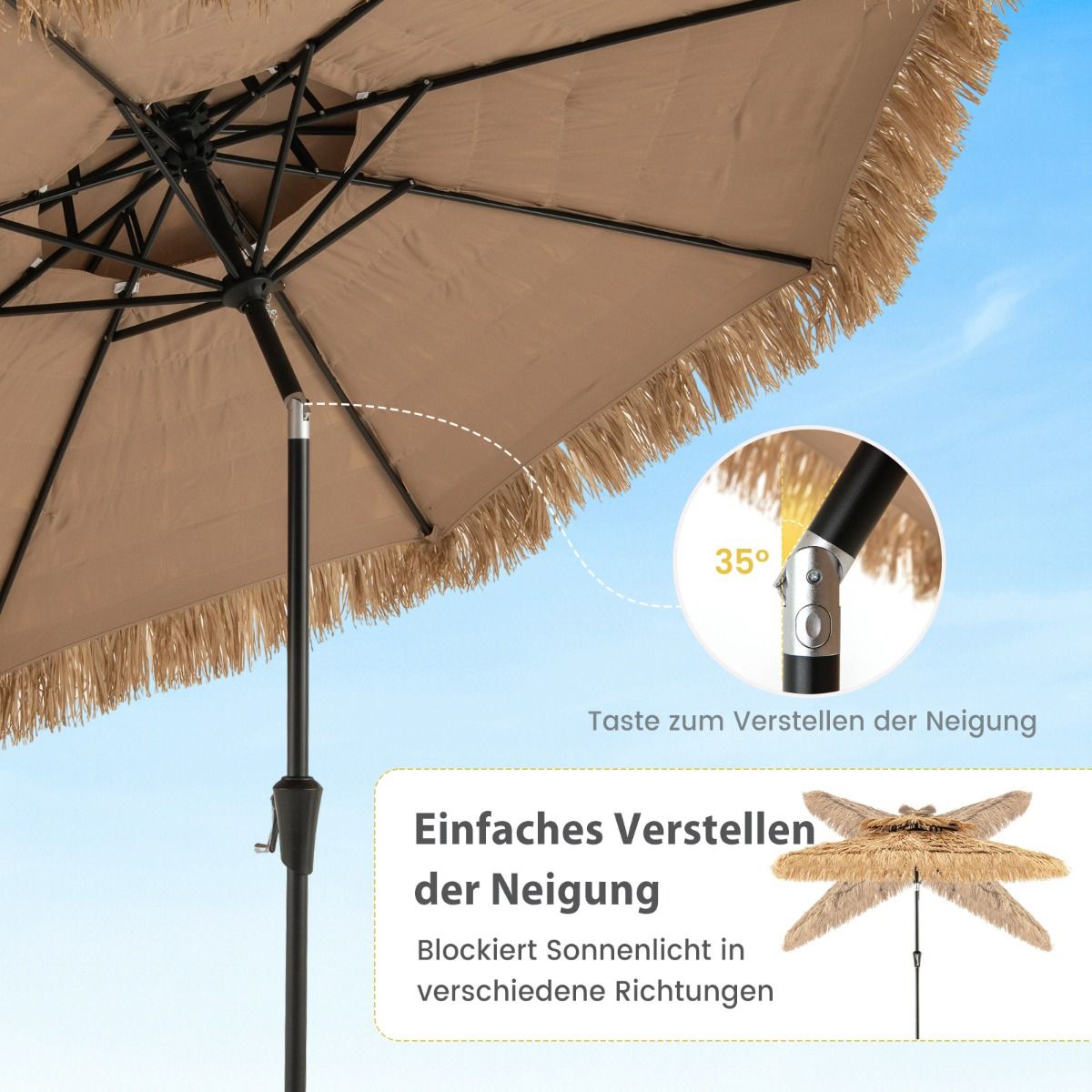 Vrt 247 cm visok tiki ni suncobran i havajskom stilu s 8 rebara i slamnatom krovnom konstrukcijom | shoptok.hr