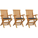 3 Vrtni stoli z antracitnimi blazinami 3 kosi trdna tikovina | Shoptok.si