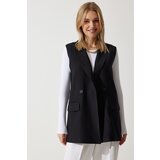 Happiness İstanbul Woman's Black Shawl Collar Double Breasted Woven Vest | Shoptok.si