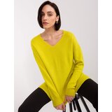 Fashion Hunters RUE PARIS V-neck oversized lime sweater | Shoptok.si