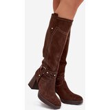 Boto Warm women's heeled boots with stitching chocolate Alessara | Eponuda.ba