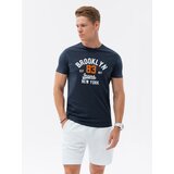 Ombre Men's printed cotton t-shirt - navy blue Cene
