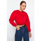 Trendyol Red Thick Fleece Inside Stitching Detail, Comfortable Fit Crop Knitted Sweatshirt | Shoptok.si