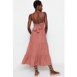 Trendyol Dried Rose Skirt Flounce Back Tie Detailed Strappy Midi Woven Dress | ePonuda.com