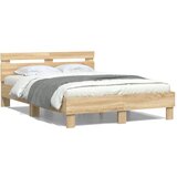 vidaXL Posteljni okvir z vzglavjem in LED sonoma hrast 135x190 cm Cene