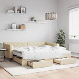  The Living Store Izvlečna dnevna postelja s predali krem 90x200 cm blago - Izvlečna Dnevna Postelja, (21508887) Cene