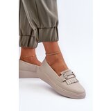 S. BARSKI Light Women's Leather Moccasins on Platform Beige | ePonuda.com