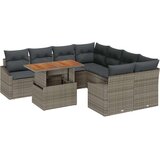 vidaXL 9-delna vrtna jedilna garnitura s blazinami siva poli ratan akacija | Shoptok.si
