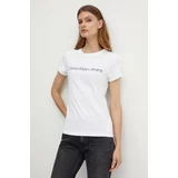 Calvin Klein Jeans Bombažna kratka majica ženska, bela barva, J20J220253
