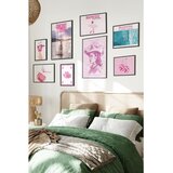 Wallxpert set od 8 uramljenih slika Çgs-020, roze kaubojski motivi – howdy, kaubojka, čizme i trešnje disko kugle, crni ram | Eponuda.com
