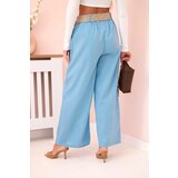 Kesi Włoski Women's linen trousers with wide legs and a belt blue | Shoptok.si