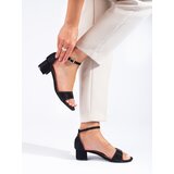 SHELOVET Elegant low-heeled brocade sandals black Cene