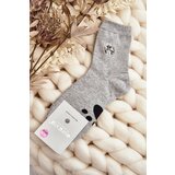 Kesi Women's cotton socks with teddy bear applique, grey Cene