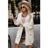 numoco basic 628-1 Fashionable oversized cardigan with a decorative brooch and practical pockets - beige | Shoptok.si